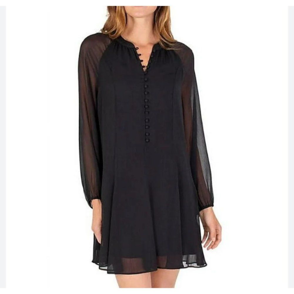 Joie Womens Size M Black Sheer Balloon Sleeve Fit Flare Mini Dress $378